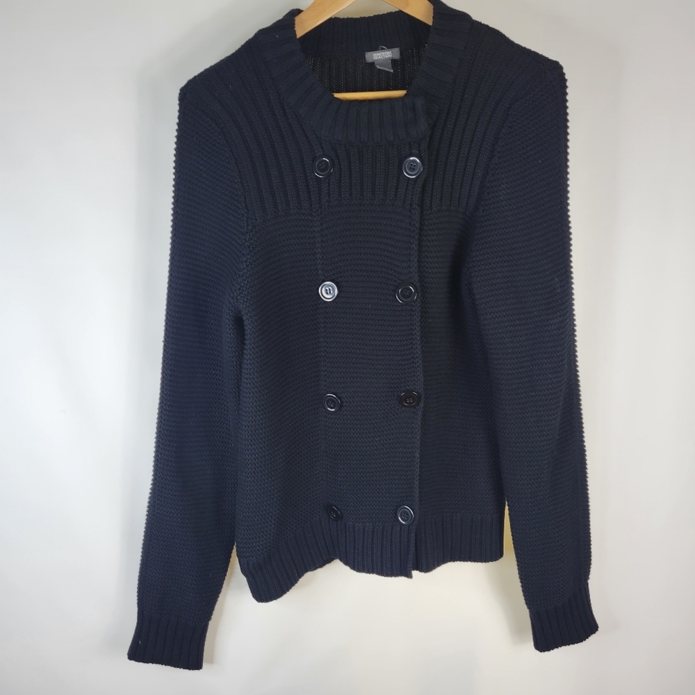 Womans Kenneth Cole Reactions Double Breasted Front Snap Black Sweater Size Med